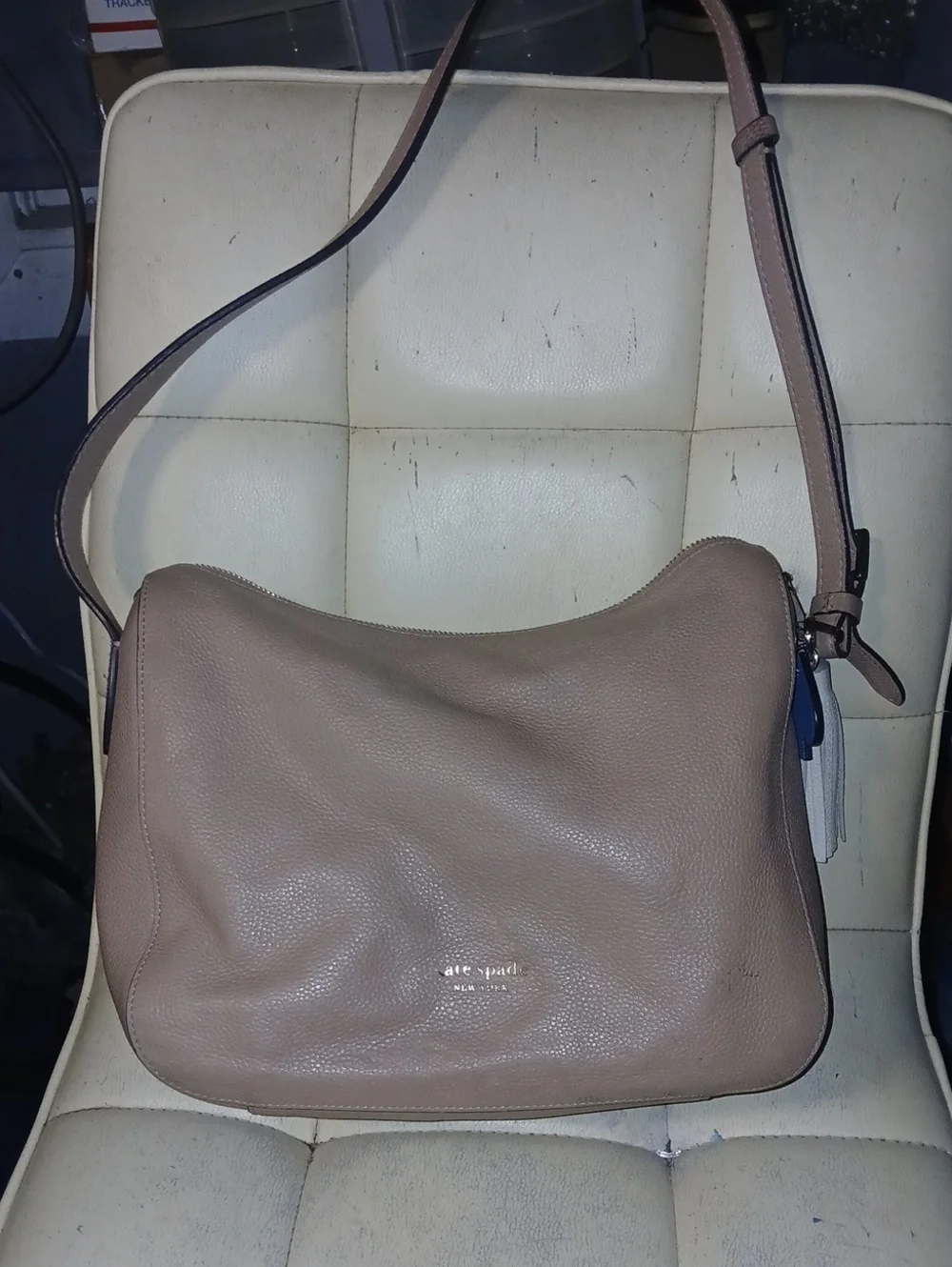 kate spade taupe leather crossbody shoulder bag